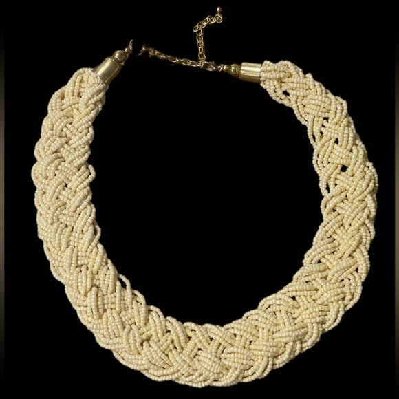 Braided seed bead chunky ivory vintage choker necklace 70’s 80’s - Picture 1 of 3